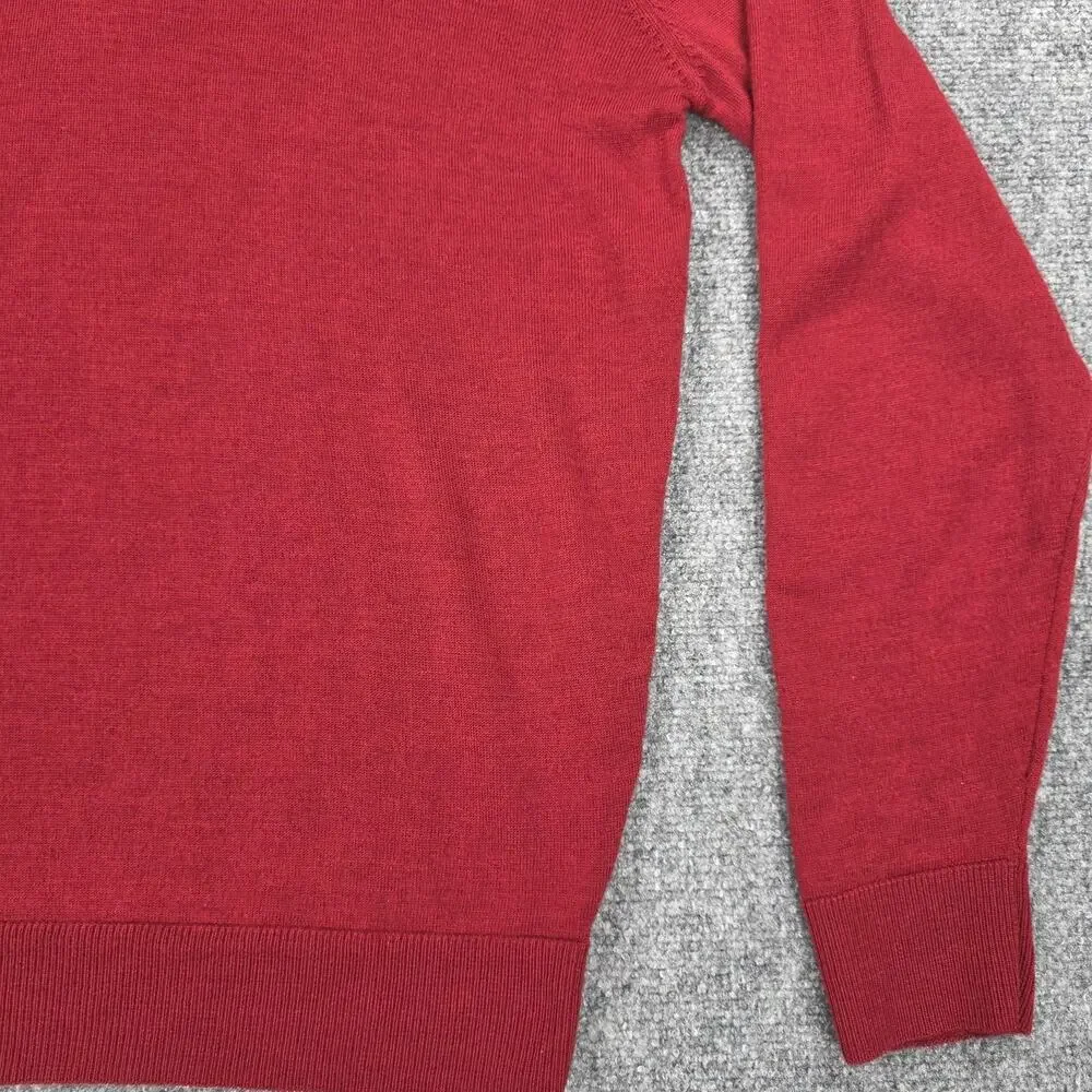 Paul Costelloe Living Sweater Mens Large Red Merino Wool 1/4 Zip Mock Neck